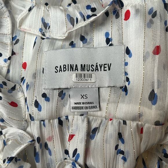 Sabina Musayev White Dot Sun Ruffle Lace Front Metallic Mini Dress Size XS - Picture 7 of 8